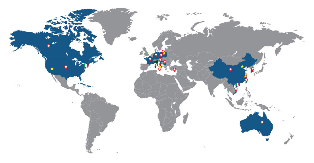 Mappa Mercati e Showroom Buoninfante nel mondo